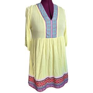 Womens Dress Size XL Yellow Tunic Hippie Peasant Festival Cottage Festival Ready